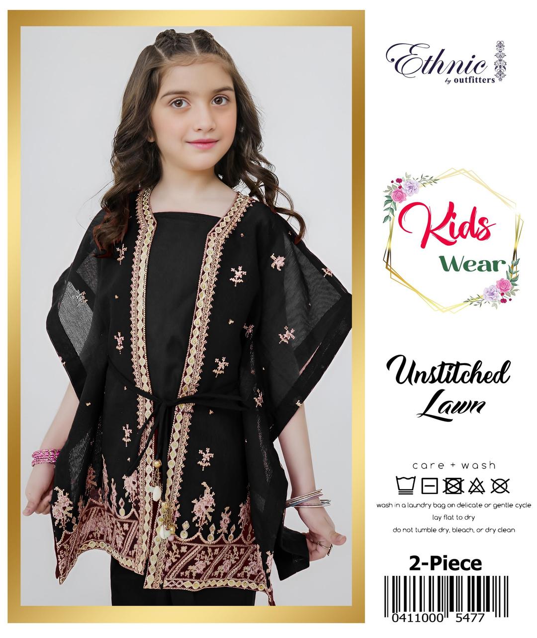 2 Pcs Girl's Lawn Embroidered Unstitched Suit