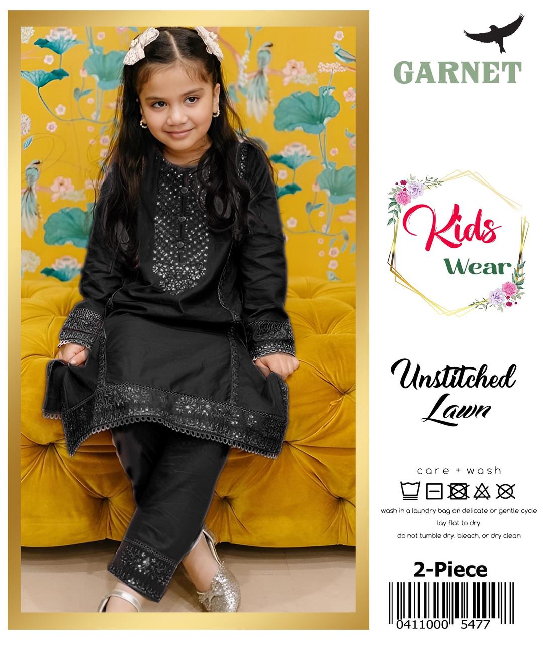 2 Pcs Girl's Lawn Embroidered Unstitched Suit