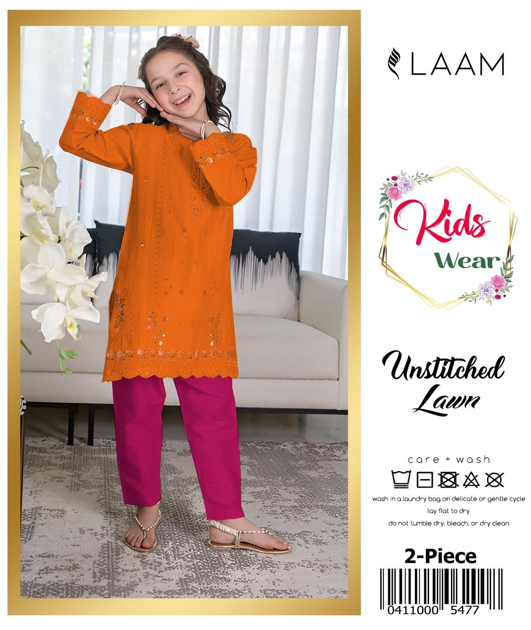 2 Pcs Girl's Lawn Embroidered Unstitched Suit