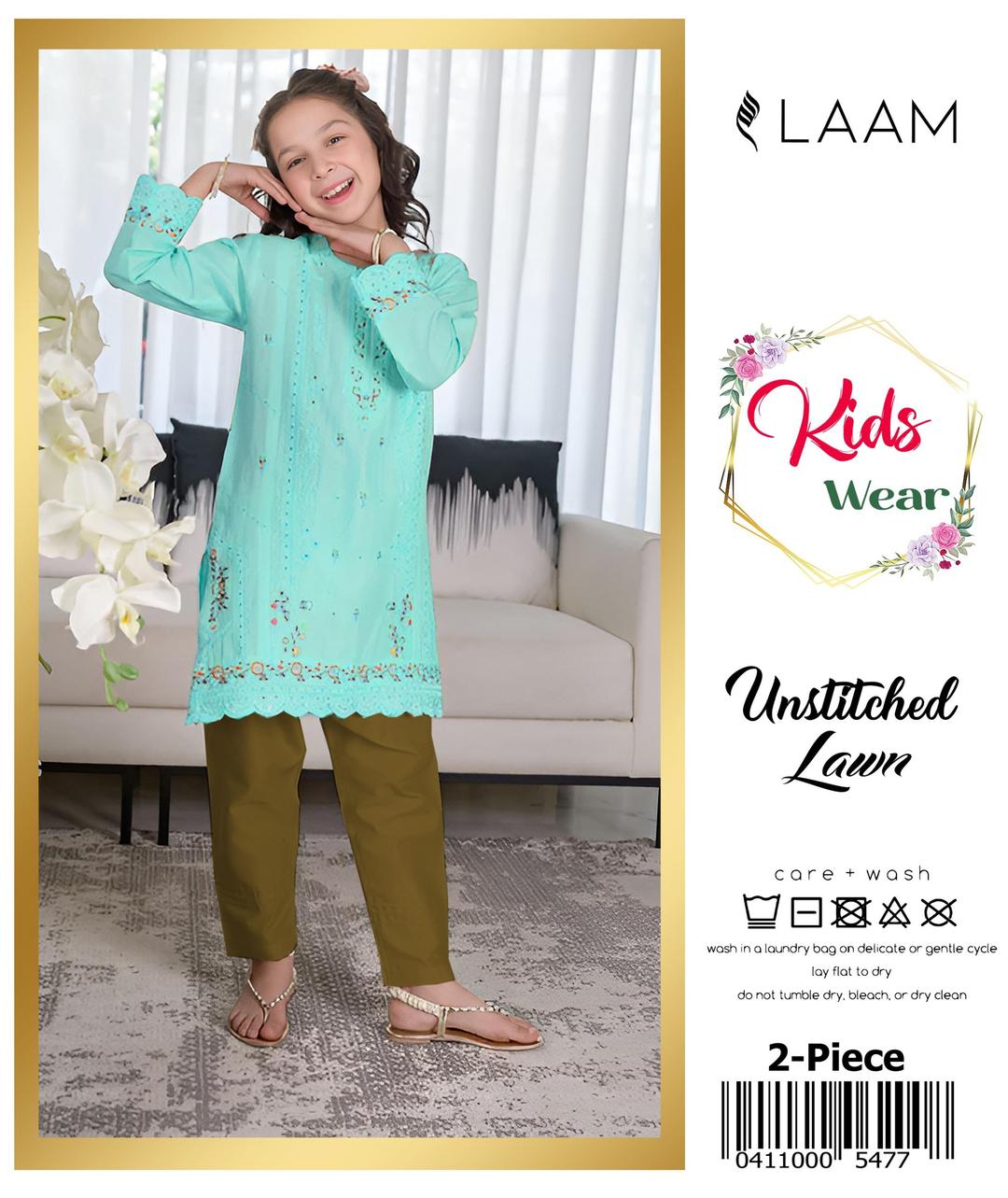 2 Pcs Girl's Lawn Embroidered Unstitched Suit