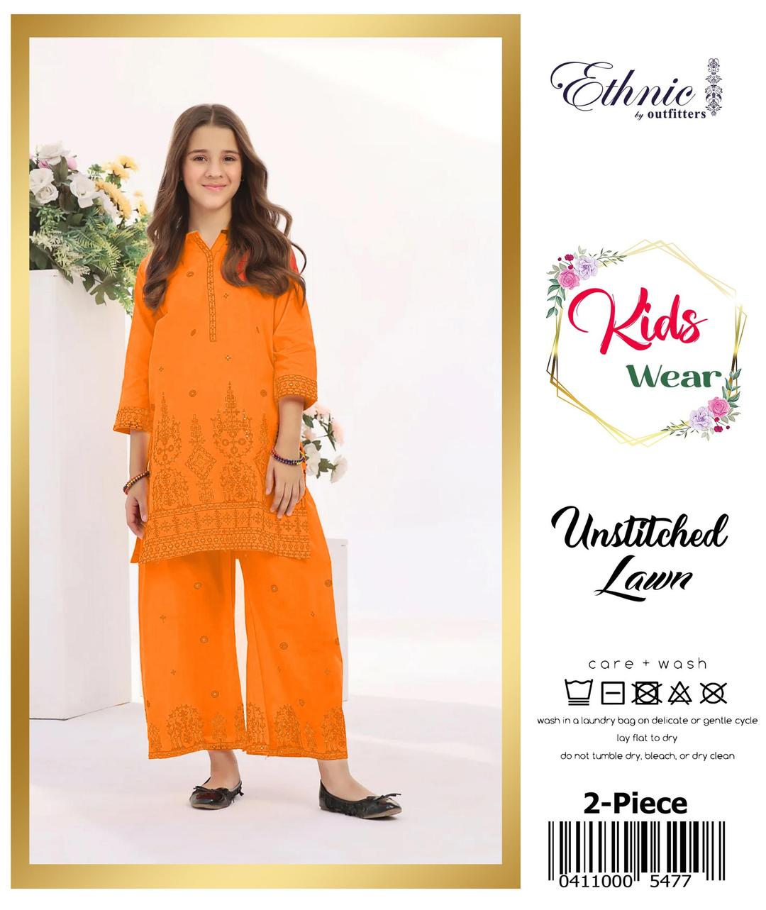 2 Pcs Girl's Lawn Embroidered Unstitched Suit