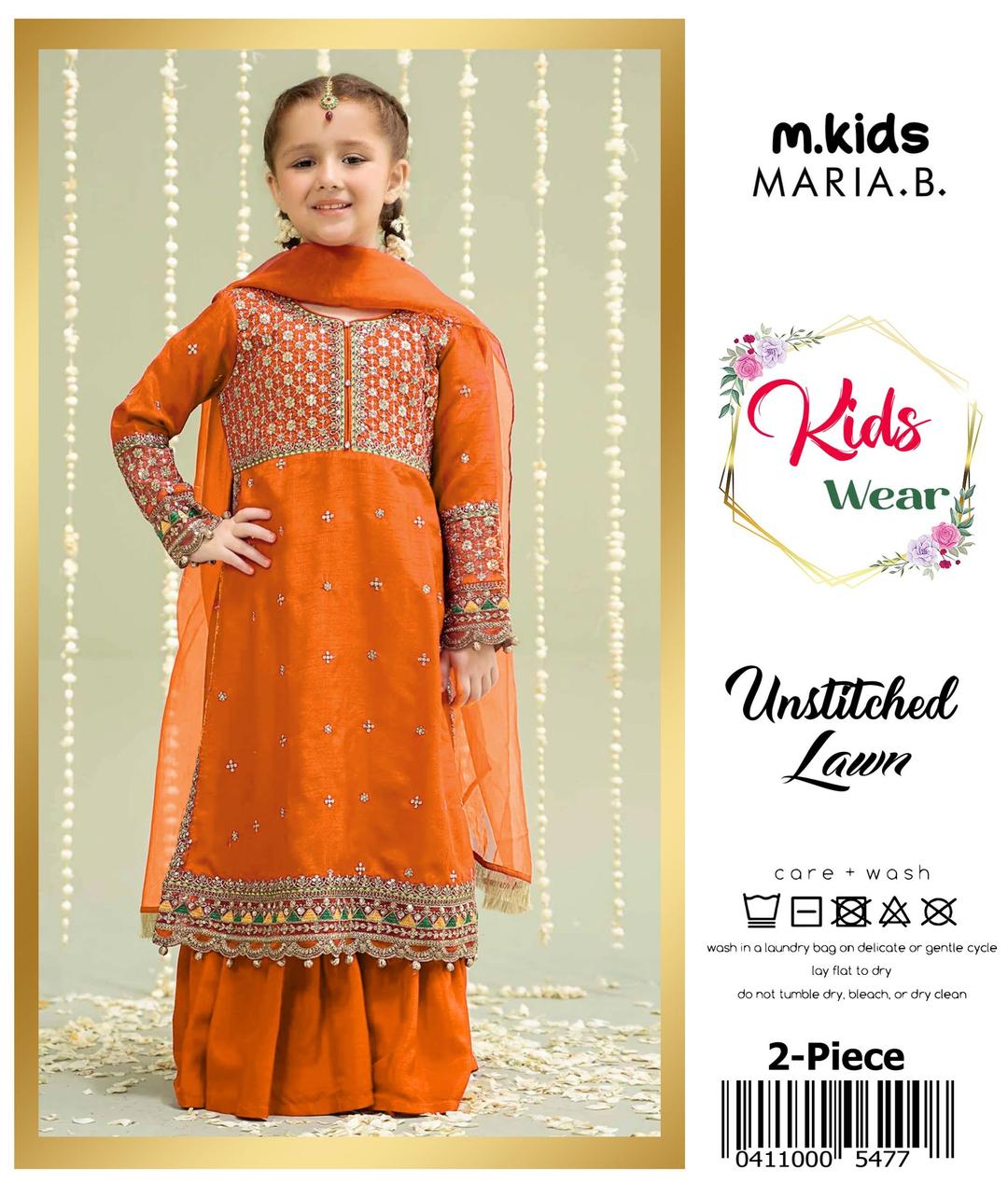 2 Pcs Girl's Lawn Embroidered Unstitched Suit