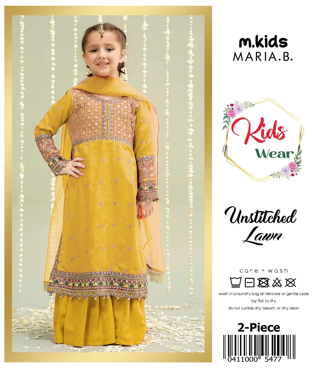 2 Pcs Girl's Lawn Embroidered Unstitched Suit