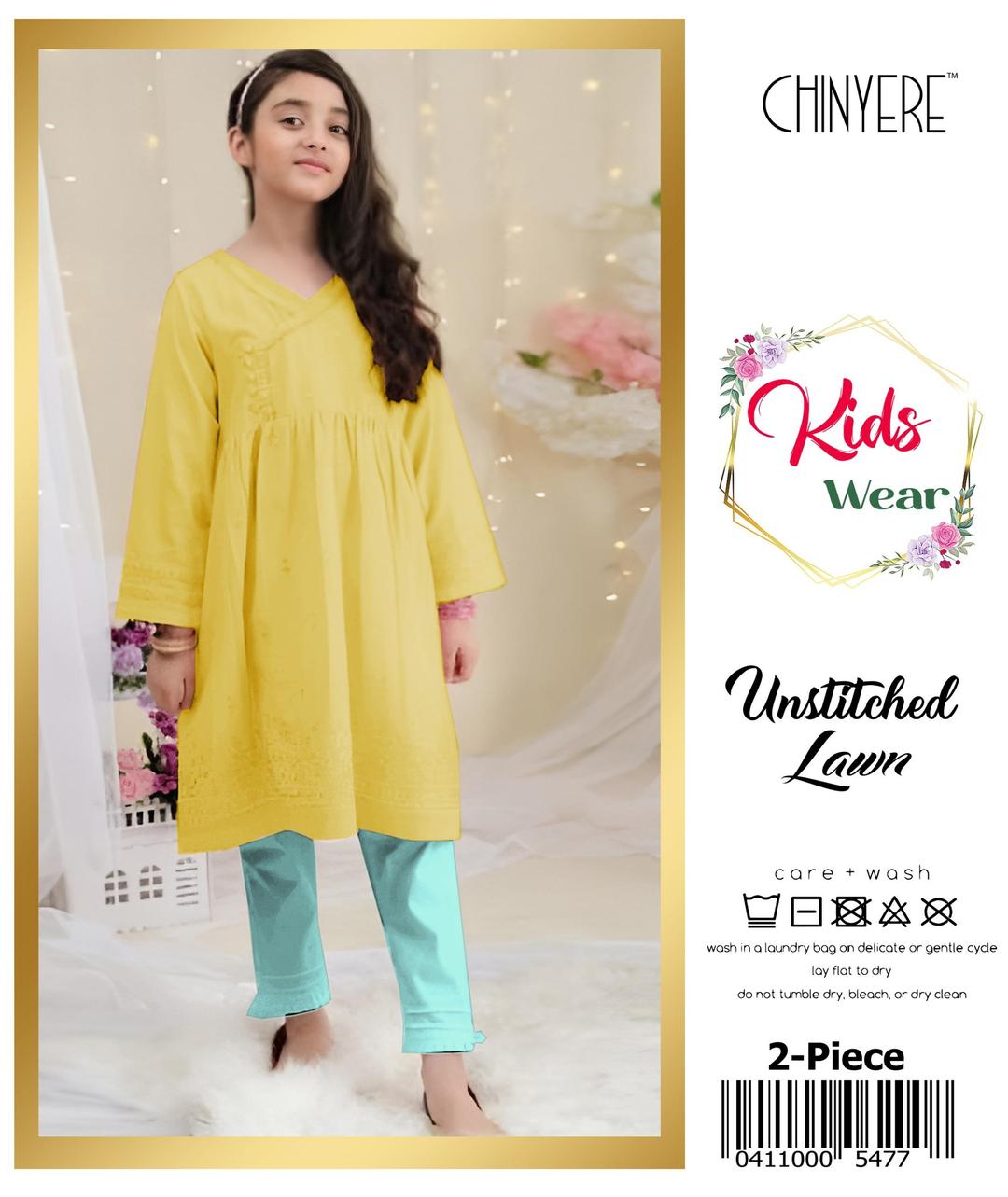 2 Pcs Girl's Lawn Embroidered Unstitched Suit