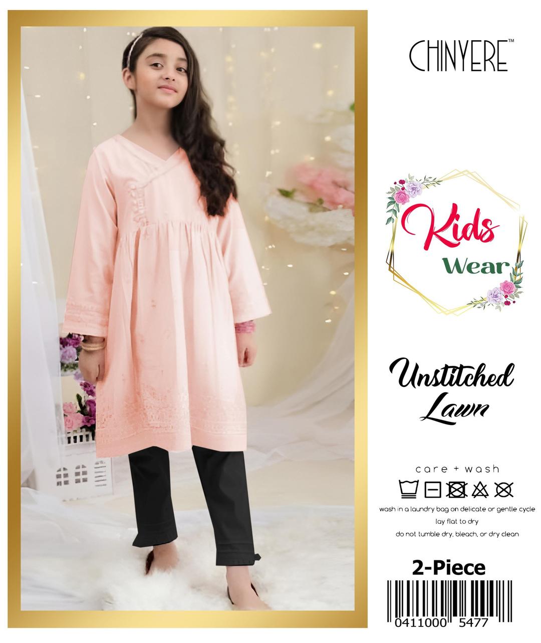 2 Pcs Girl's Lawn Embroidered Unstitched Suit