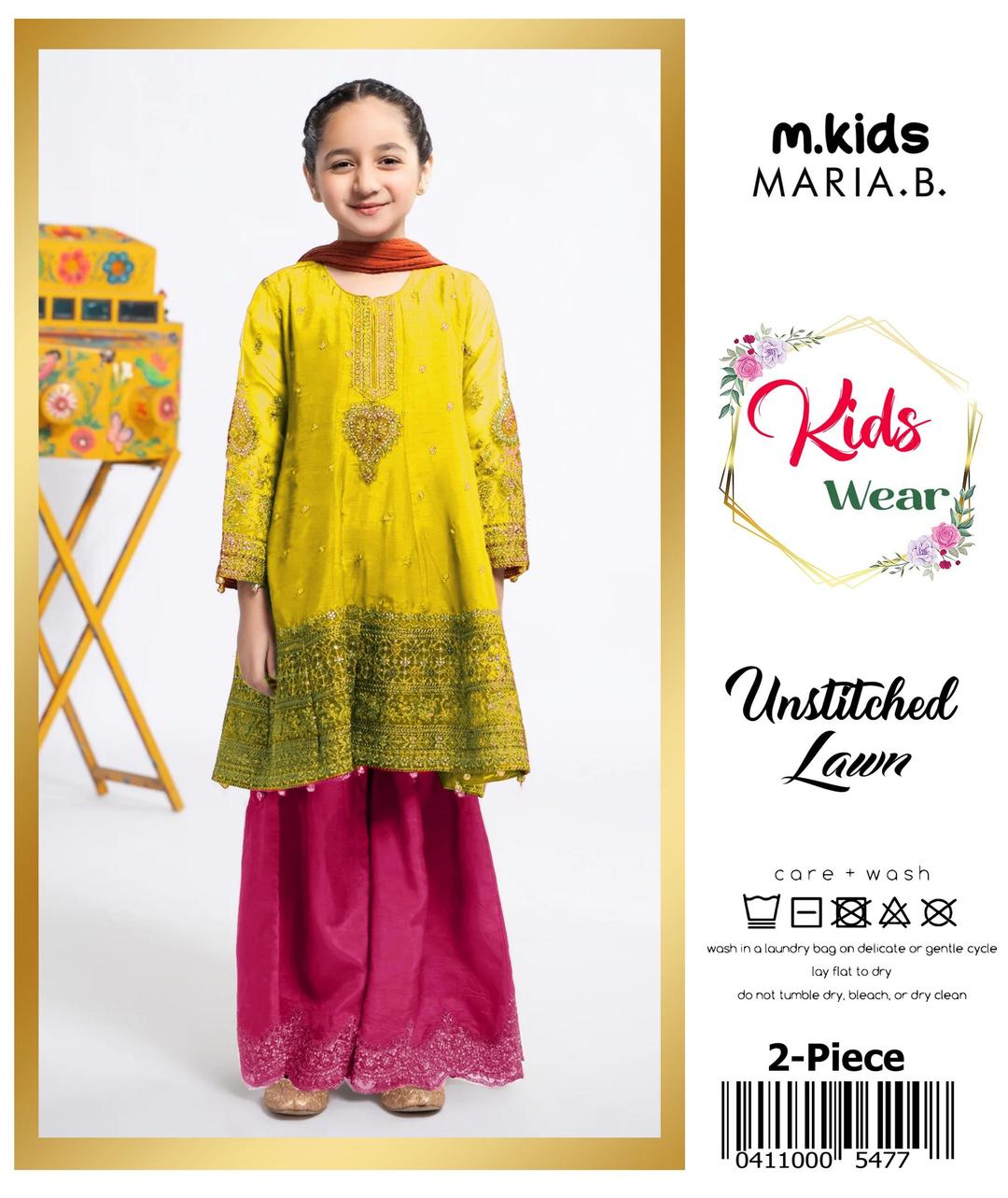 2 Pcs Girl's Lawn Embroidered Unstitched Suit