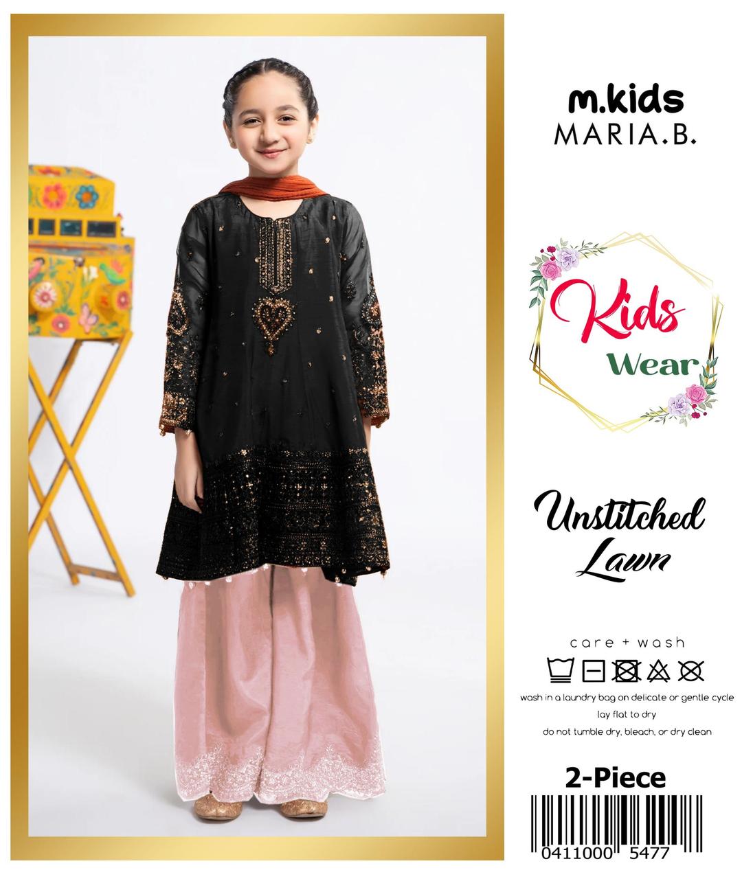 2 Pcs Girl's Lawn Embroidered Unstitched Suit