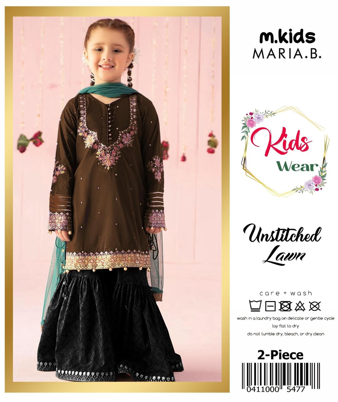 2 Pcs Girl's Lawn Embroidered Unstitched Suit
