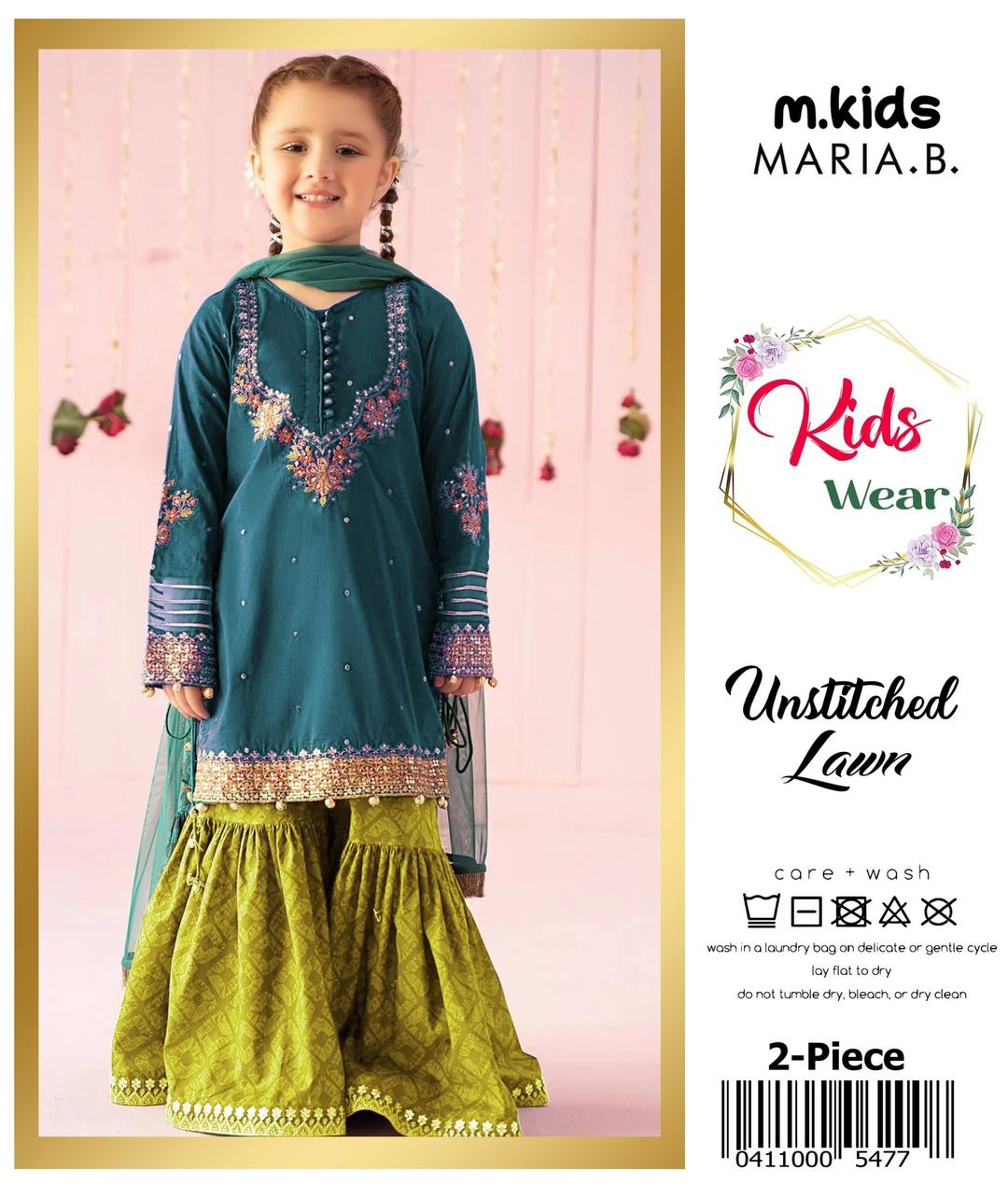 2 Pcs Girl's Lawn Embroidered Unstitched Suit