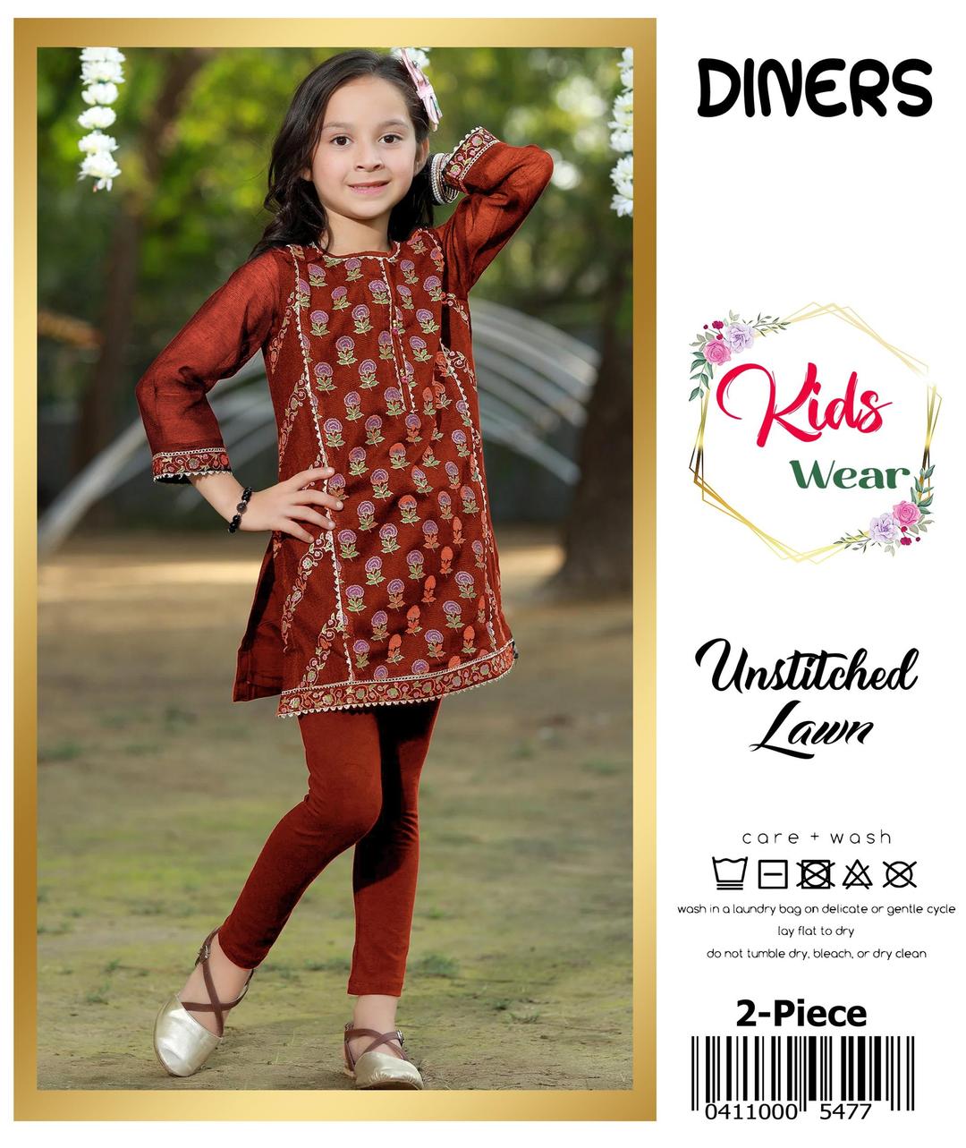 2 Pcs Girl's Lawn Embroidered Unstitched Suit