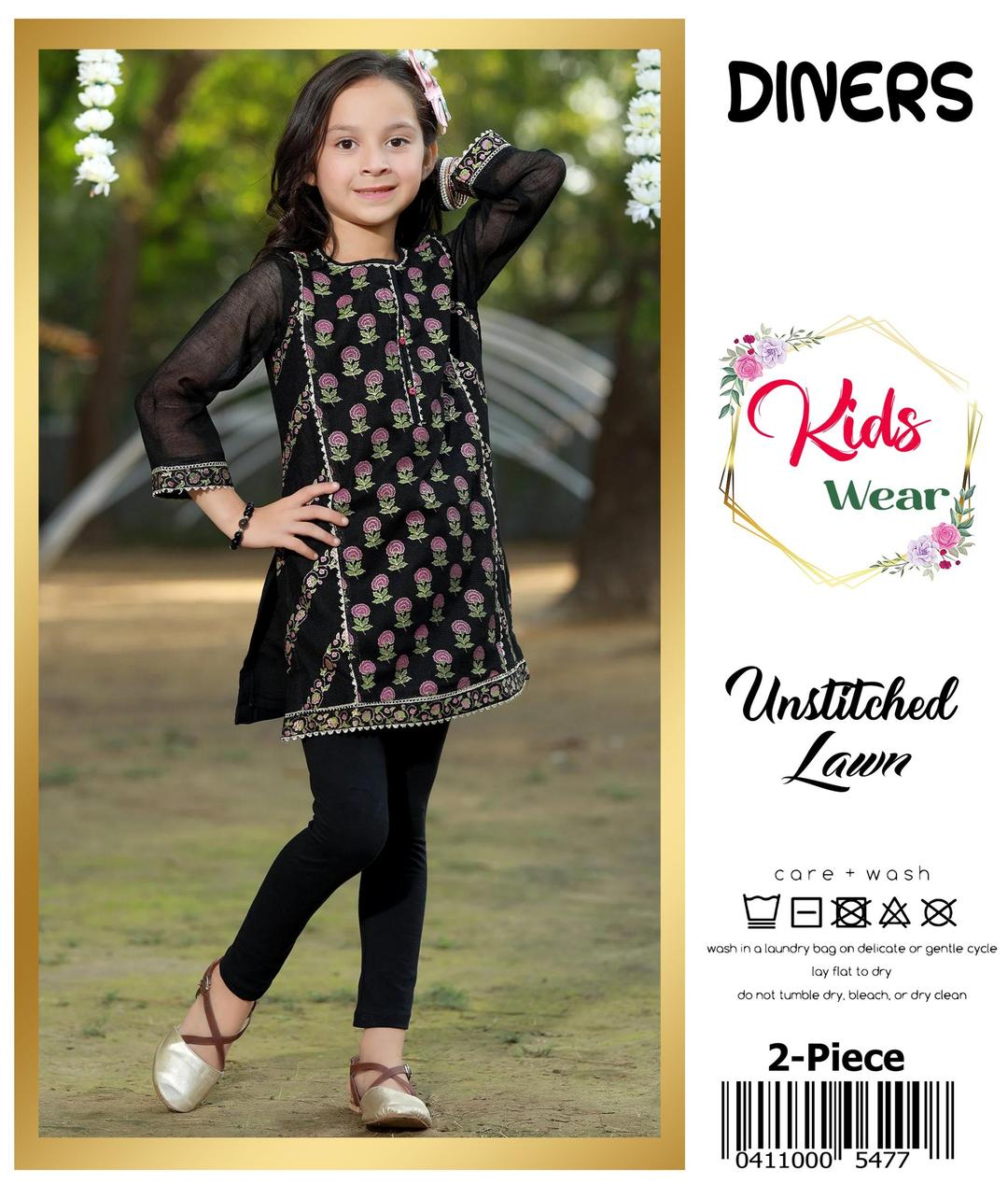 2 Pcs Girl's Lawn Embroidered Unstitched Suit