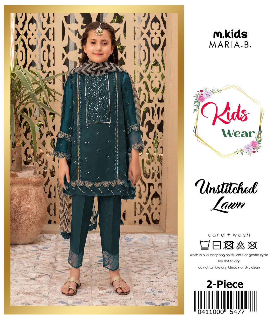 2 Pcs Girl's Lawn Embroidered Unstitched Suit
