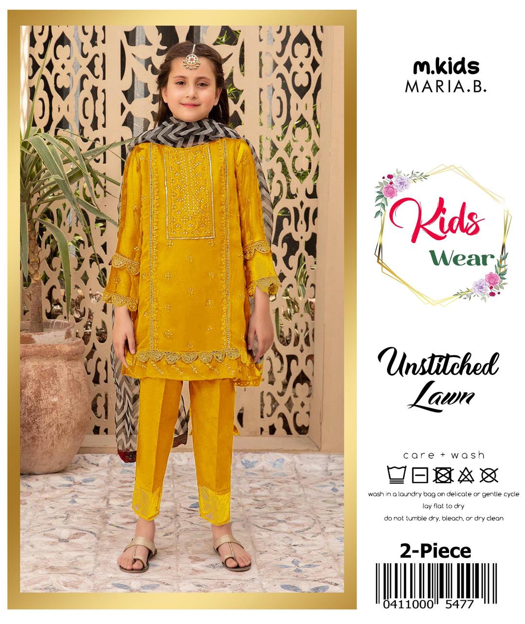 2 Pcs Girl's Lawn Embroidered Unstitched Suit
