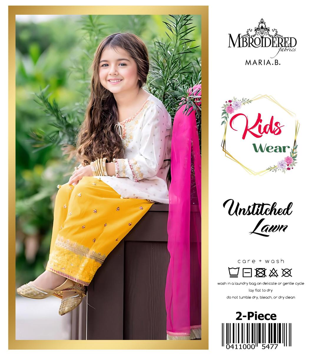 2 Pcs Girl's Lawn Embroidered Unstitched Suit