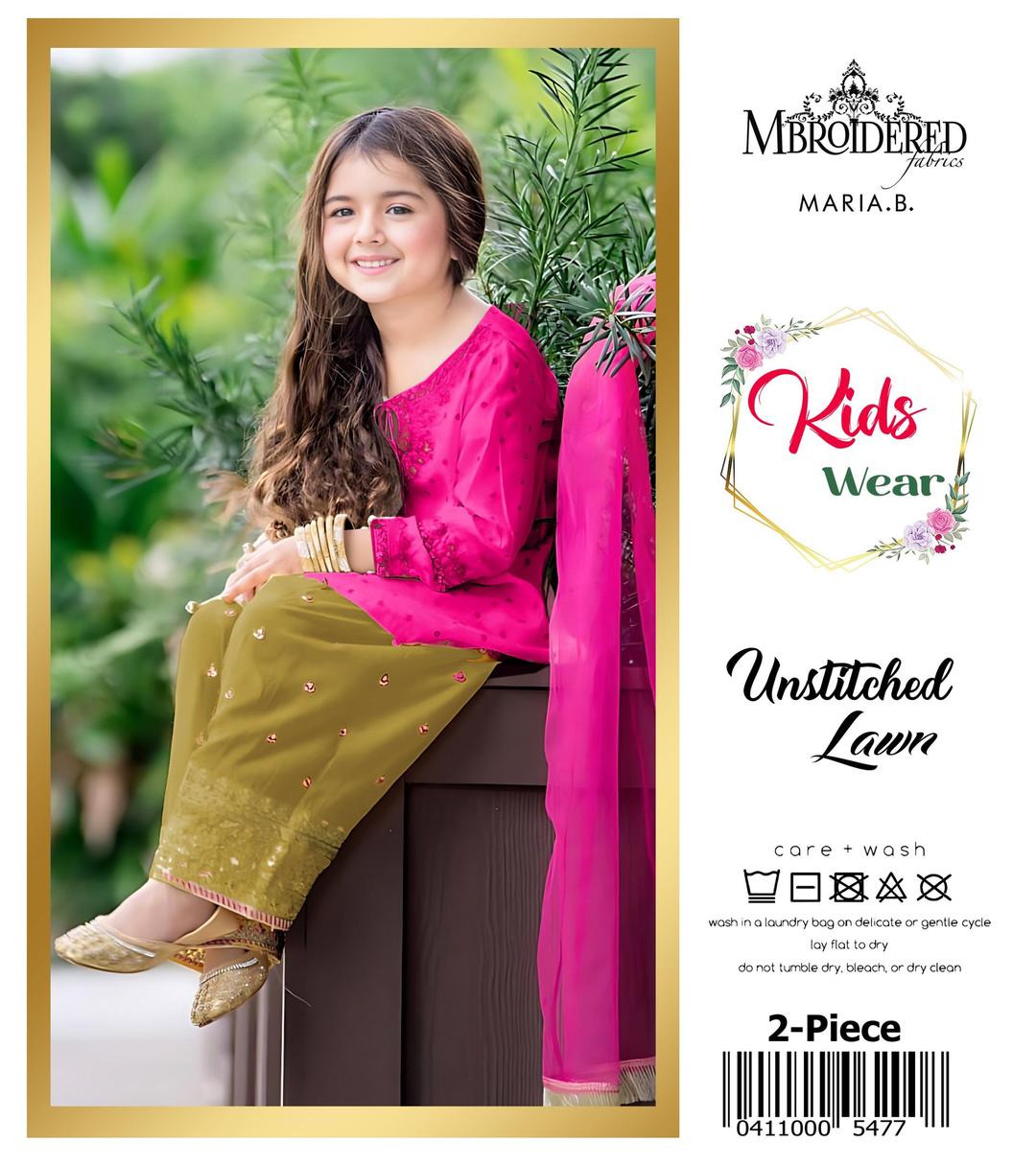 2 Pcs Girl's Lawn Embroidered Unstitched Suit