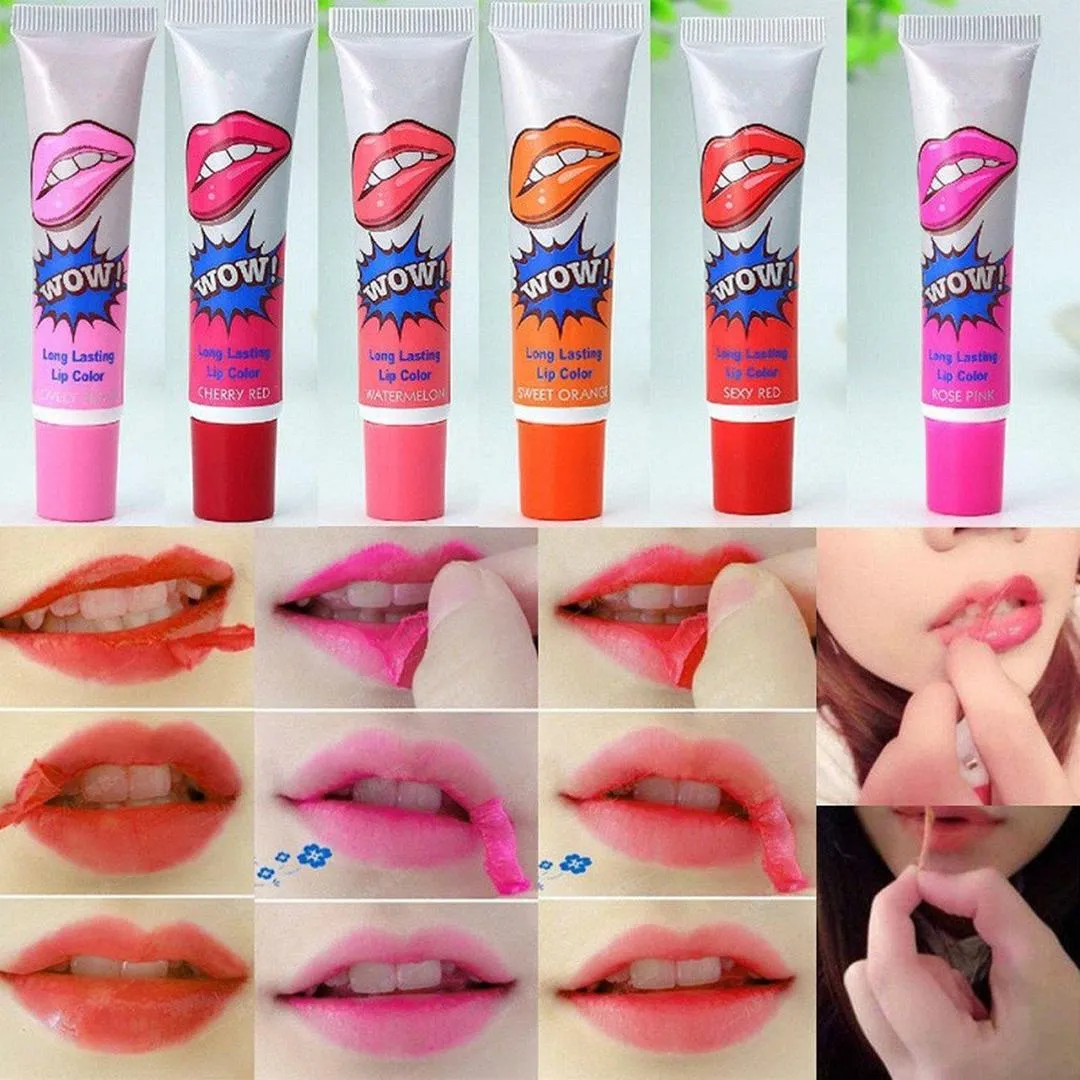 6 Pc's Waterproof Peel Off Wow Lipsticks