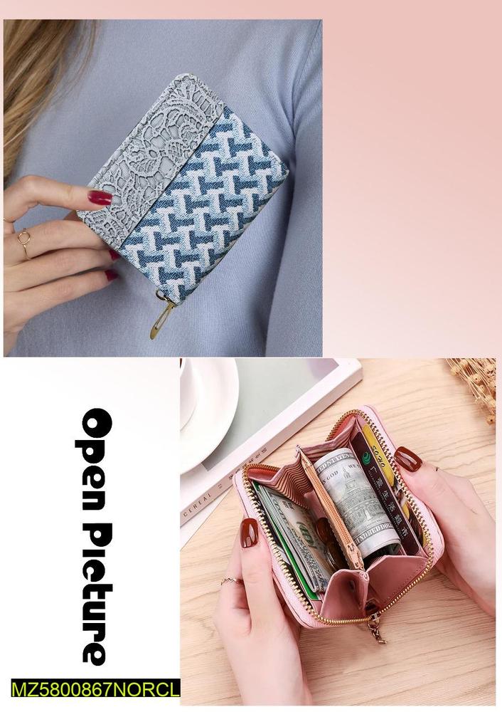 Women's Leather Printed Zipper Wallet