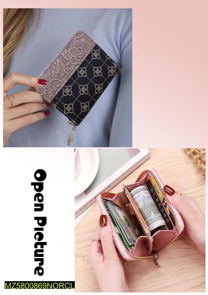 Women's Leather Printed Zipper Wallet