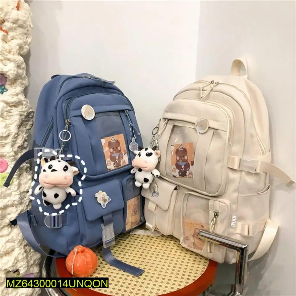 Beige Cartoon Print Casual Backpack for Girls