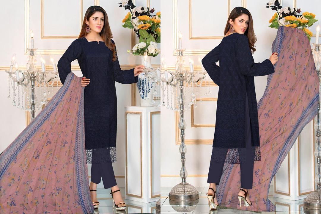 3 Pcs Women's Unstitched Embroidered Suit