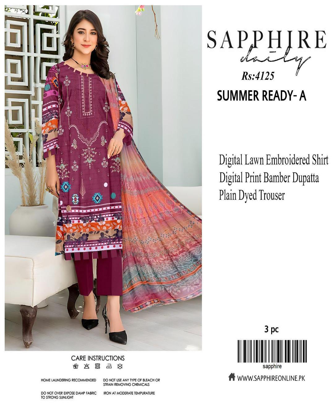 3 Pcs Women's Unstitched Printed Embroidered Suit