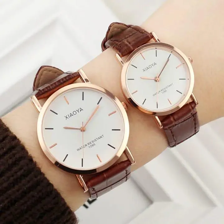 Stylish Unisex Analogue Couple Watches - 2 Pcs in  Leather 001