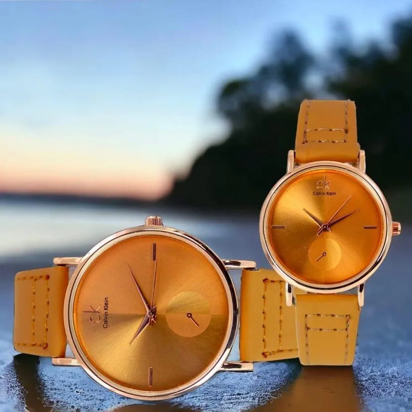 Stylish Unisex Analogue Couple Watches - 2 Pcs in Leather 002