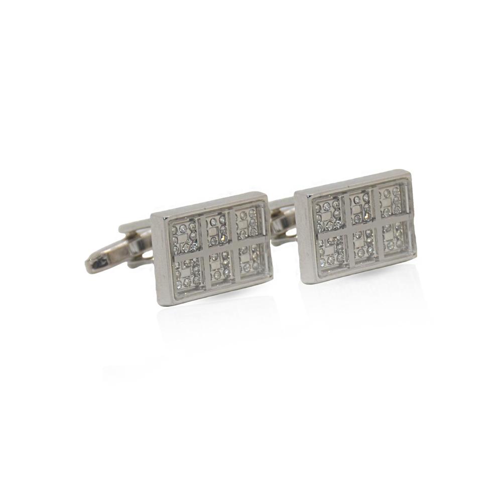 Cufflers Rectangle Sparkling Crystal Cufflinks - CU-2029, Silver