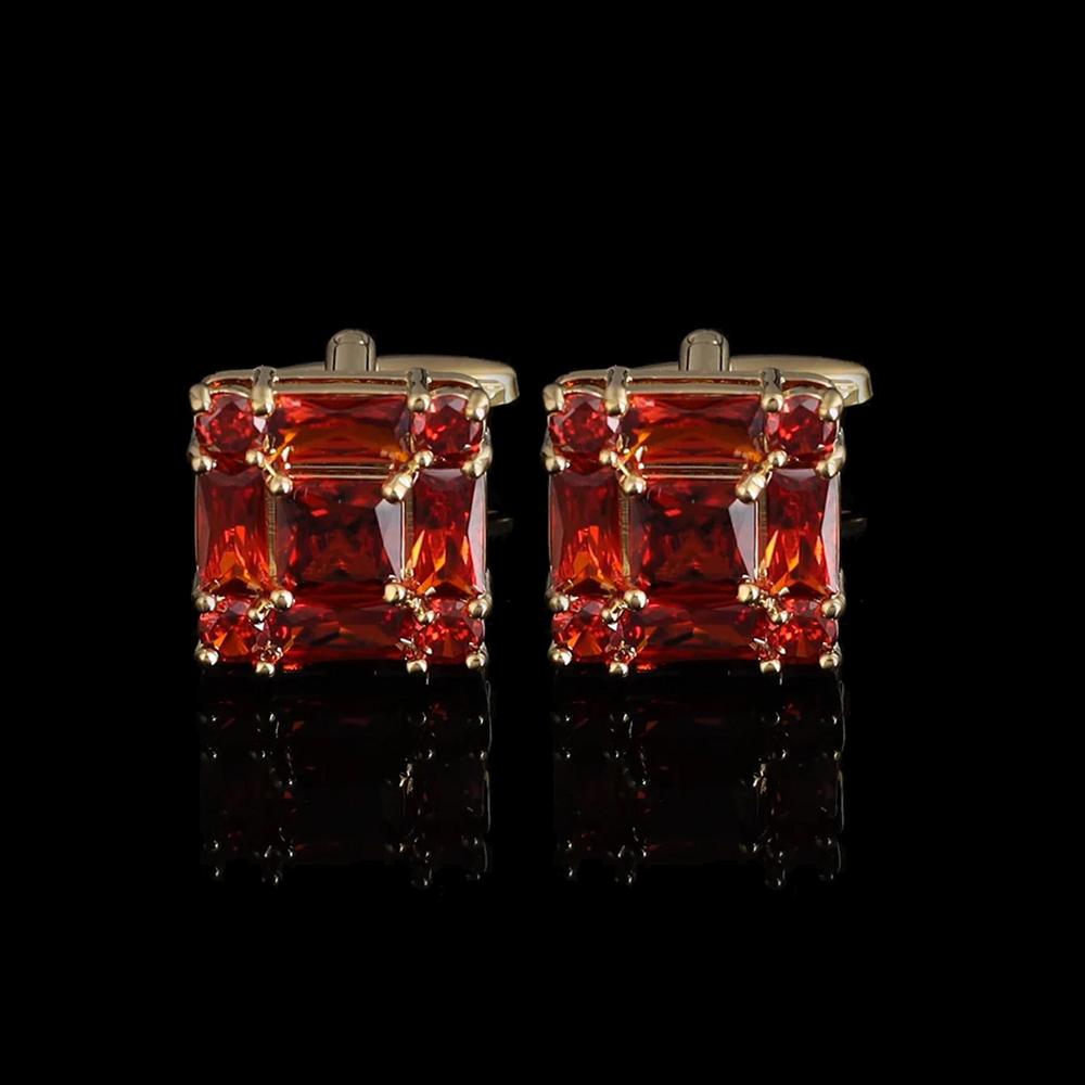 Cufflers Designer Red Square Stone Cufflinks Elegant Encrusted Design Free Gift Box - CU-3012-B