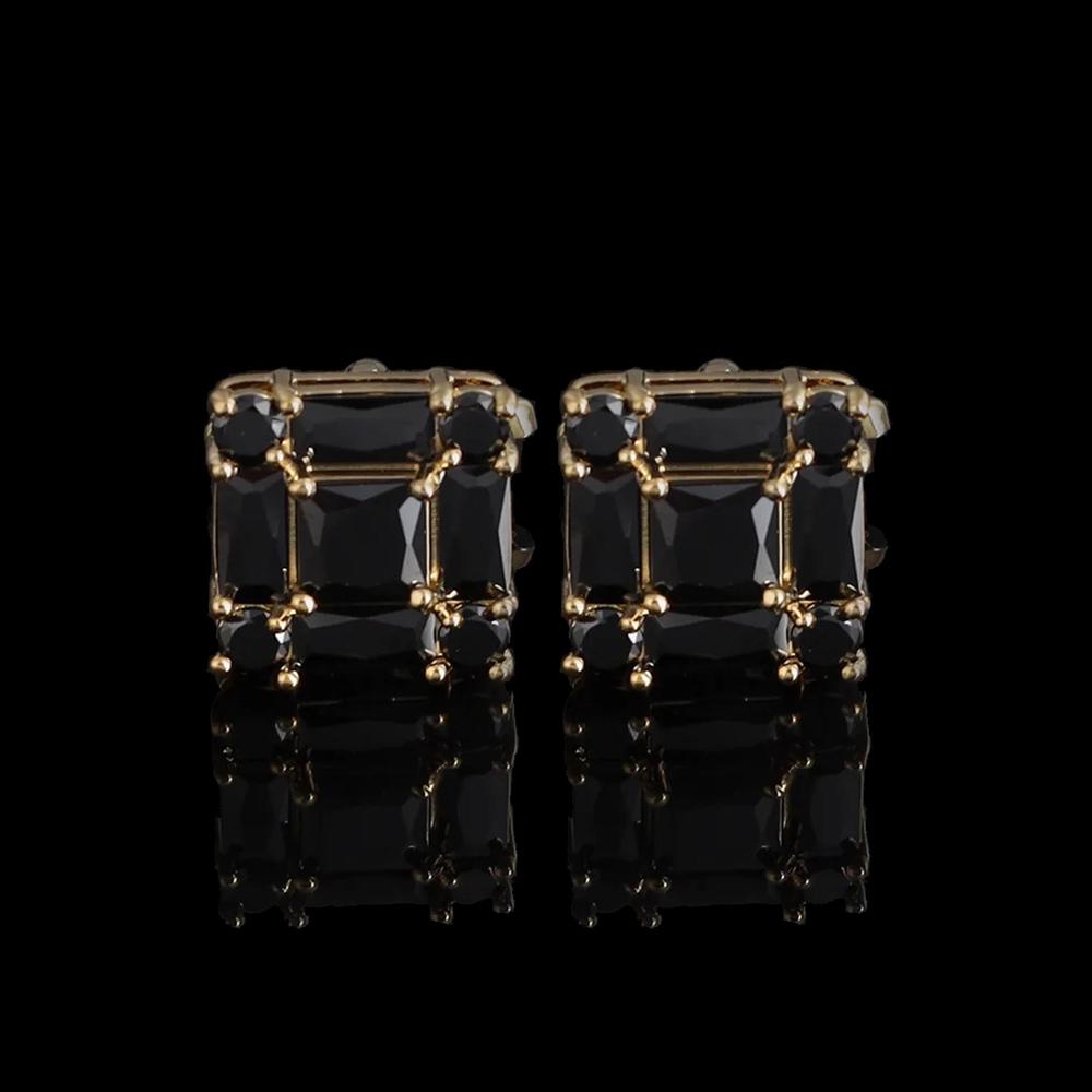 Cufflers Designer Black Square Stone Cufflinks Elegant Encrusted Design Free Gift Box - CU-3012-C