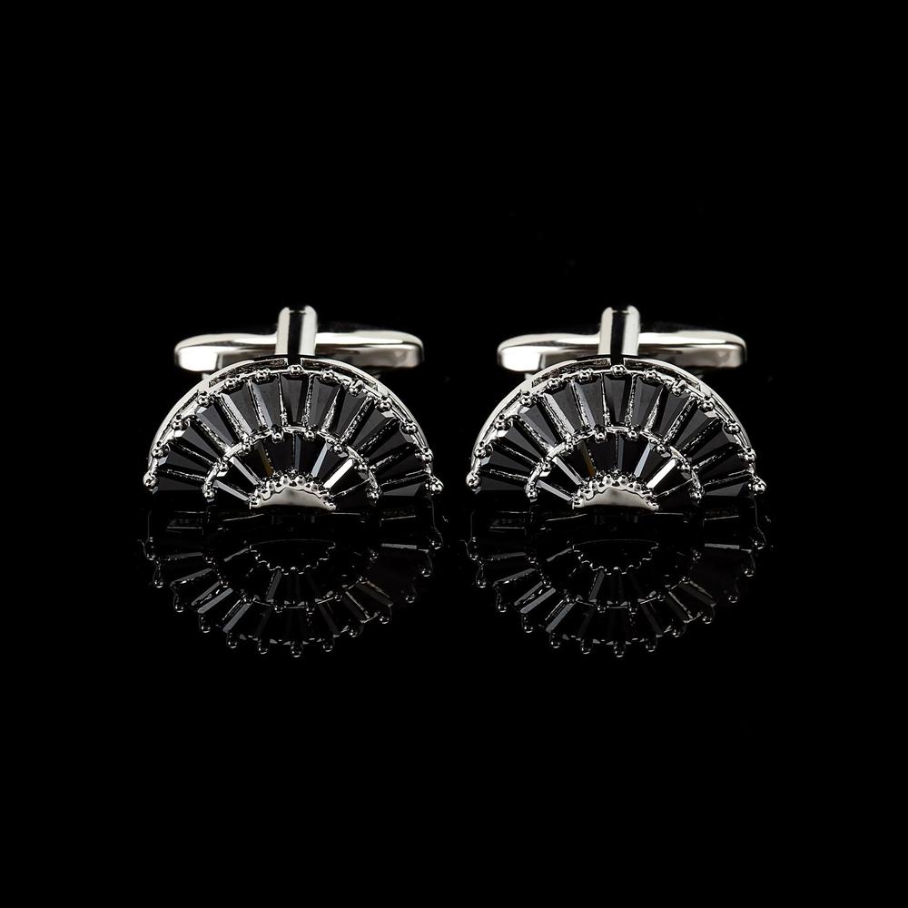 Cufflers Designer Black Fan Sector Crystal Cufflinks Elegant Zircon Design Free Gift Box - CU-3014-A
