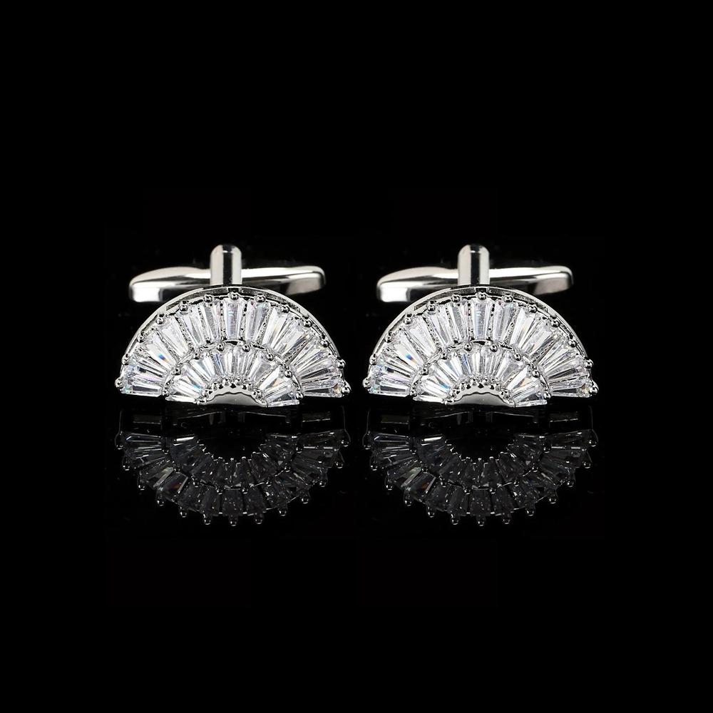 Cufflers Designer White Fan Sector Crystal Cufflinks Elegant Zircon Design Free Gift Box - CU-3014-B