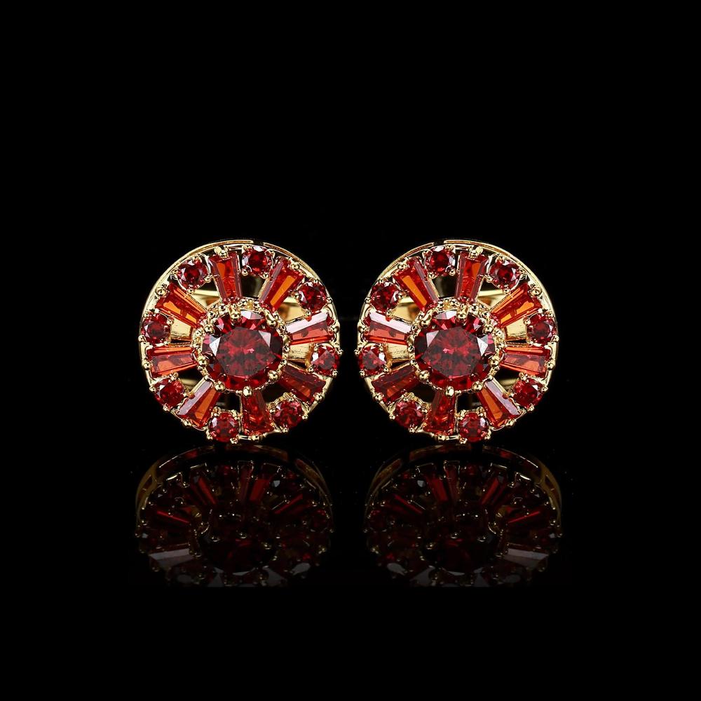 Cufflers Designer Red Round Diamond Cufflinks High-Quality Copper Crystal Free Gift Box - CU-3016-B