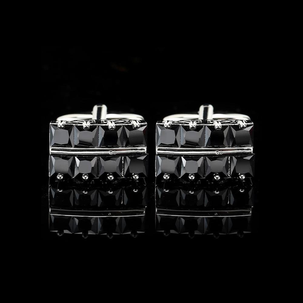 Cufflers Designer Black Rectangle French Cufflinks Rhinestone Accent Business & Banquet Collection -