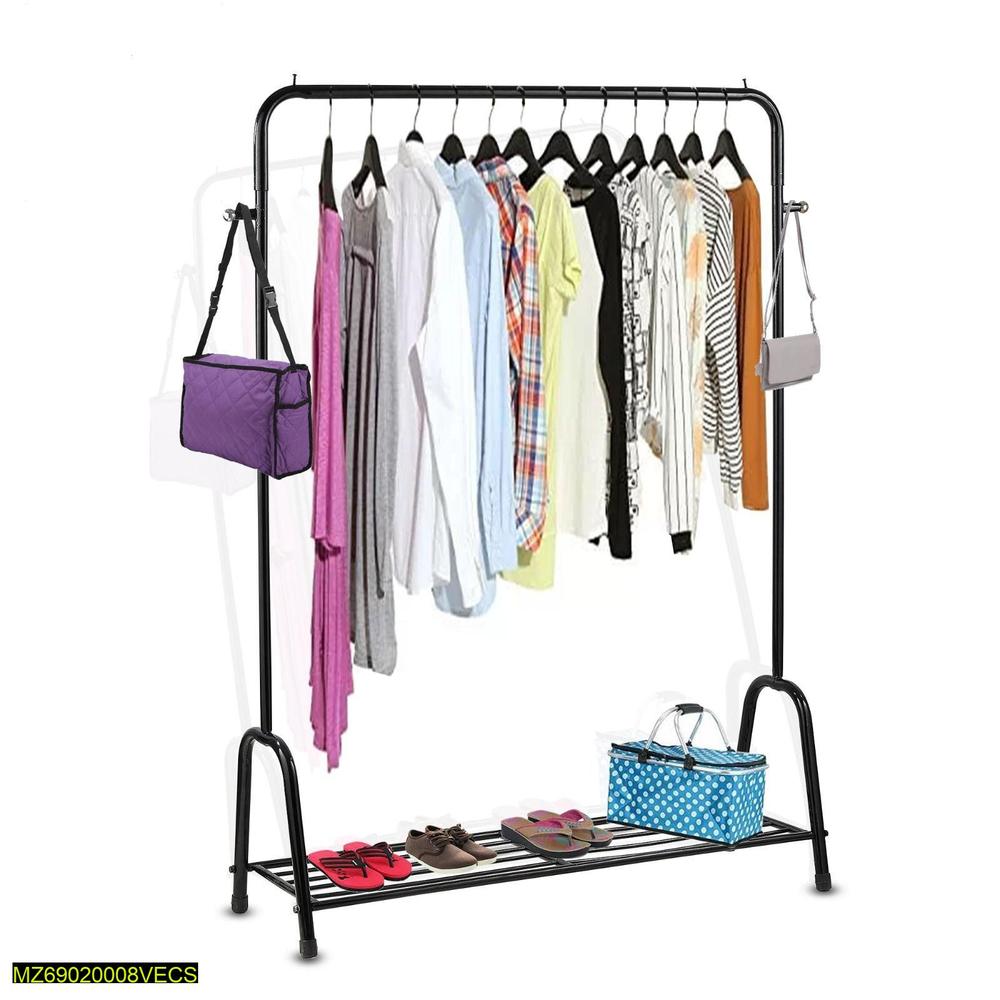 Black Foldable Clothes Hanger with Shoe Rack Stand