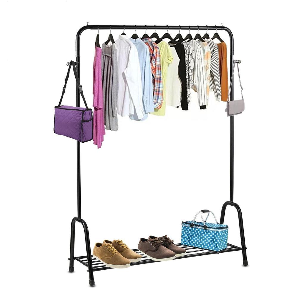Black Foldable Clothes Hanger with Shoe Rack Stand