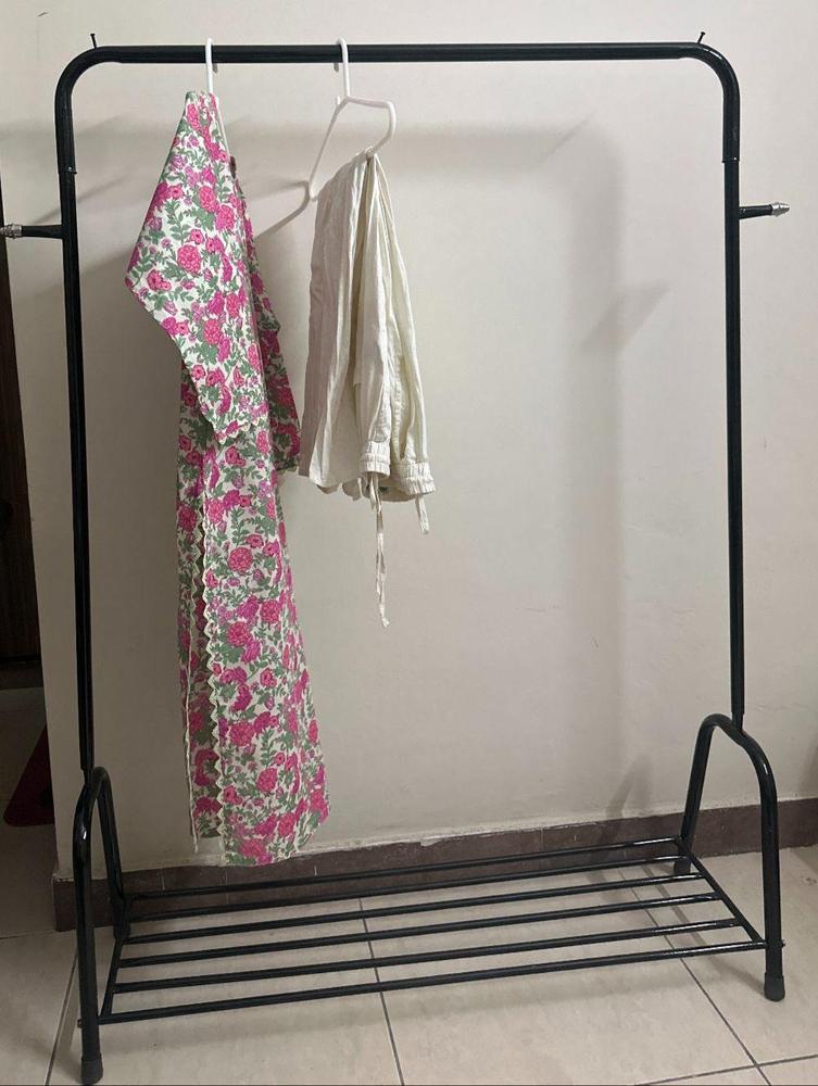 Black Foldable Clothes Hanger with Shoe Rack Stand
