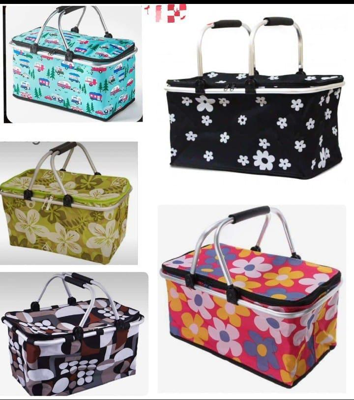 Folding Picnic Basket Cooler With Handles Shopping Bag
