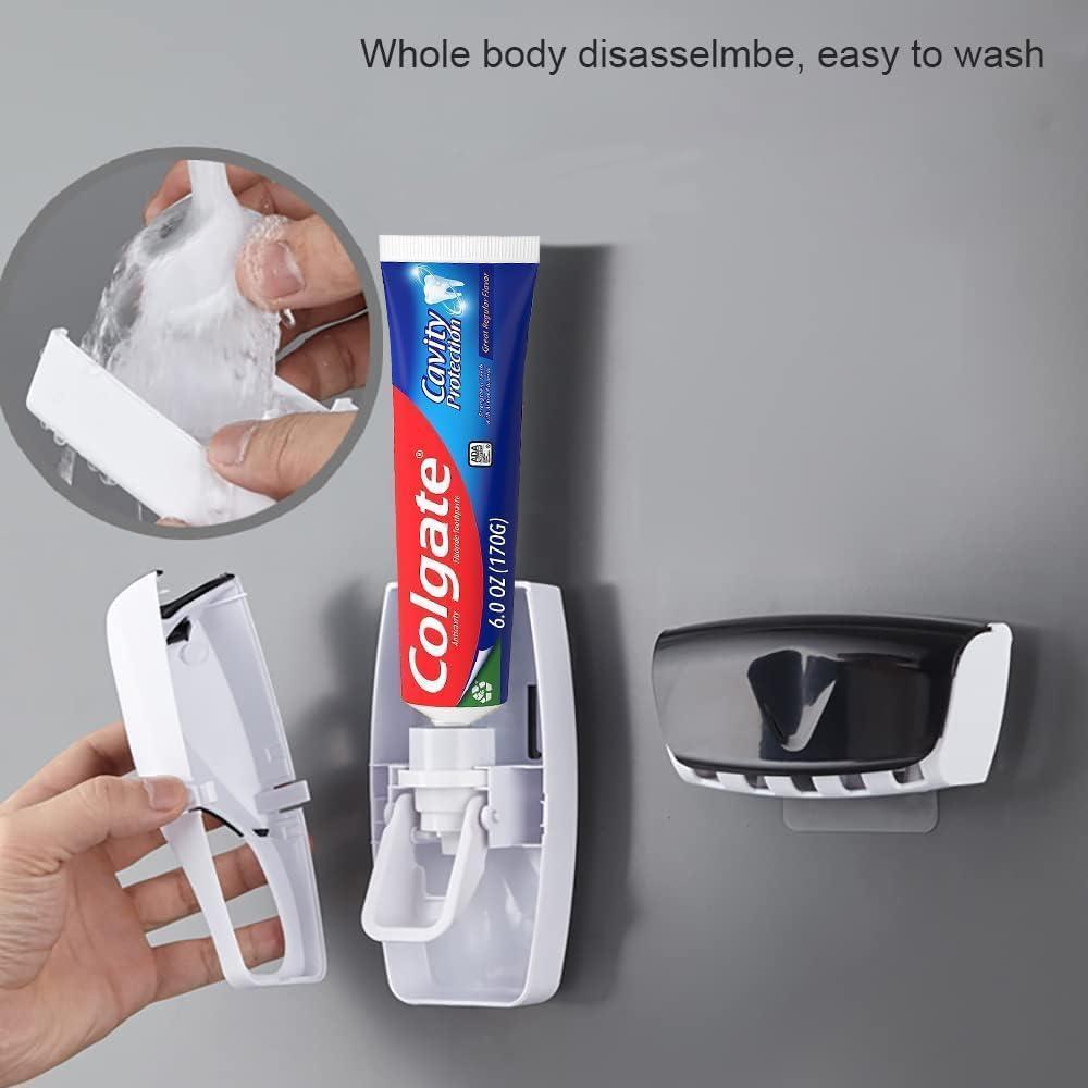 Multicolor Toothpaste Dispenser & Brush Holder - 2 Pcs, Durable and Anti-Microbial Bathroom Solution