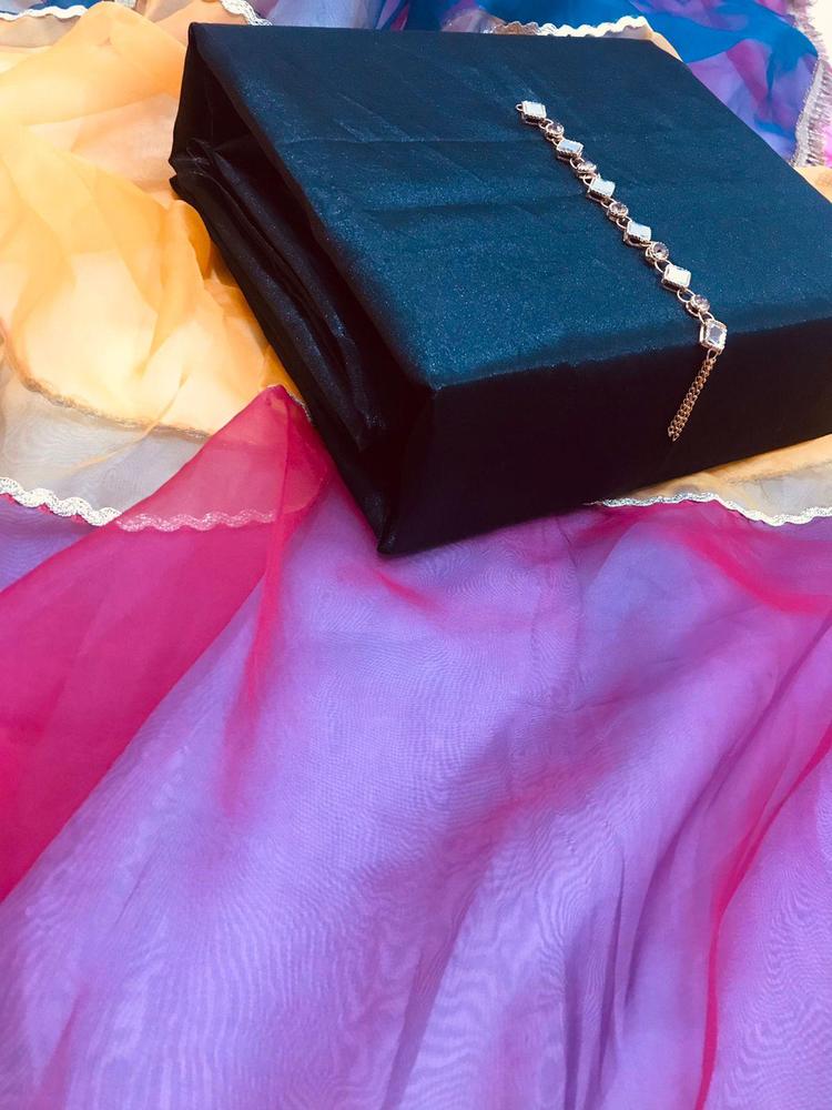 3 Pcs Women's Unstitched Fancy Katan Silk Plain Suit