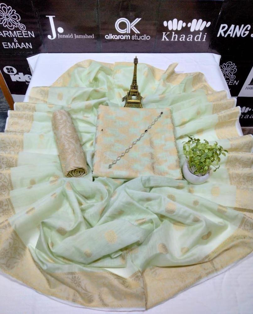 3 Pcs Women's Unstitched Jacquard Organza Suit