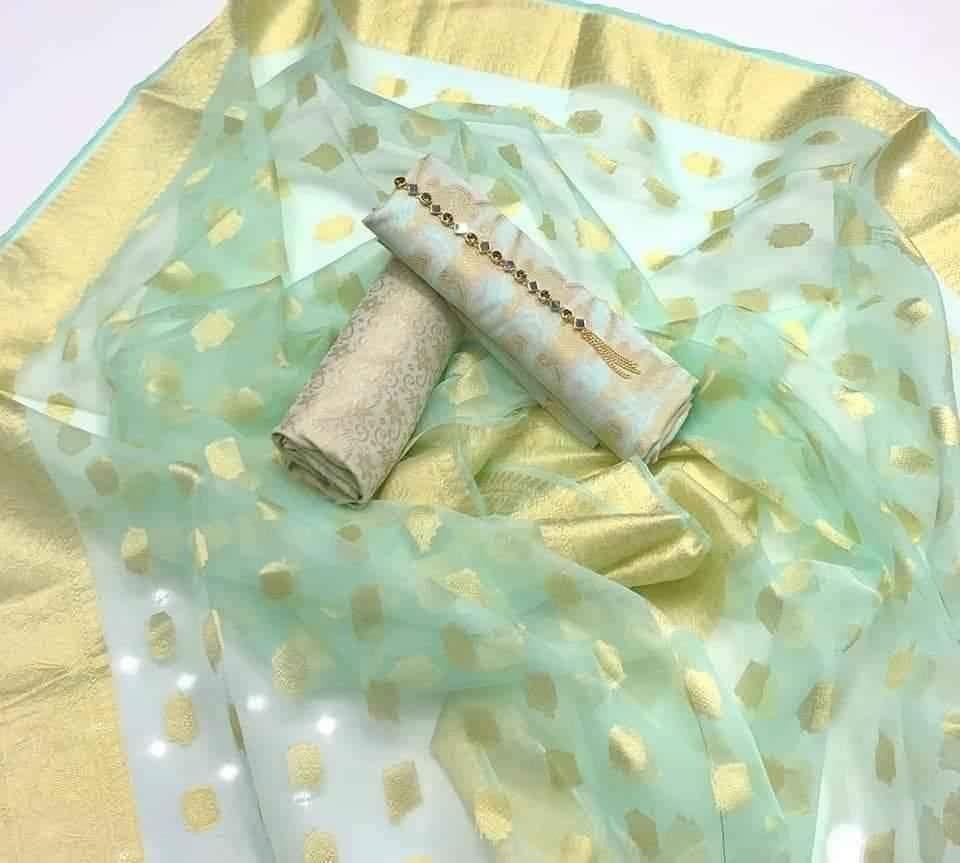 3 Pcs Women's Unstitched Jacquard Organza Suit