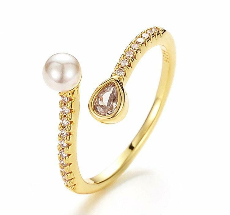 Bead Pearl Overlapped Ring Adjustable