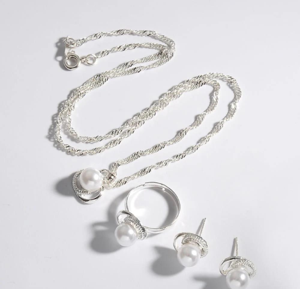 Silver Plated Pearl Stone Artificial Set