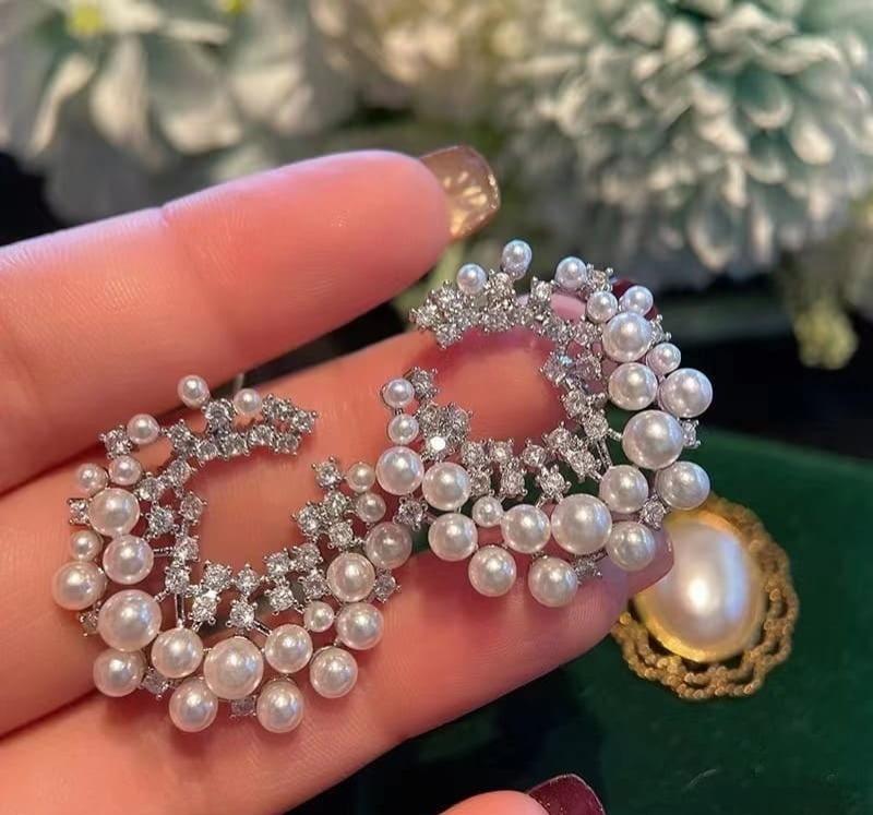 C Shaped Silver Plated Pearl Studs 