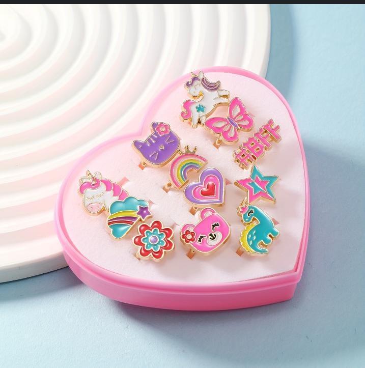 Girl's Beautiful Cartoon Character Rings, Pack Of 6