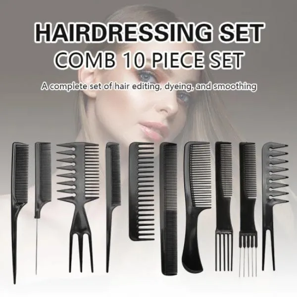 10 Pcs Professional Comb Kit, For Hair styling, Cutting Hairs
