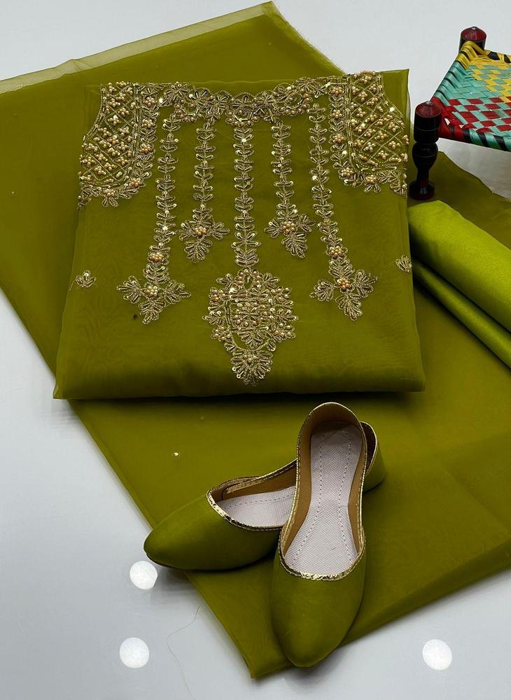 4 Pcs Women's Unstitched Fancy Organza Embroidered Suit