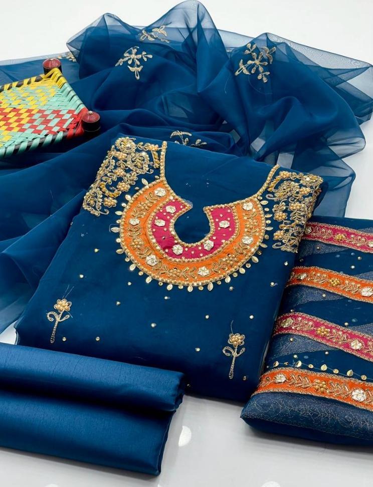 3 Pcs Women's Unstitched Organza Embroidered Suit