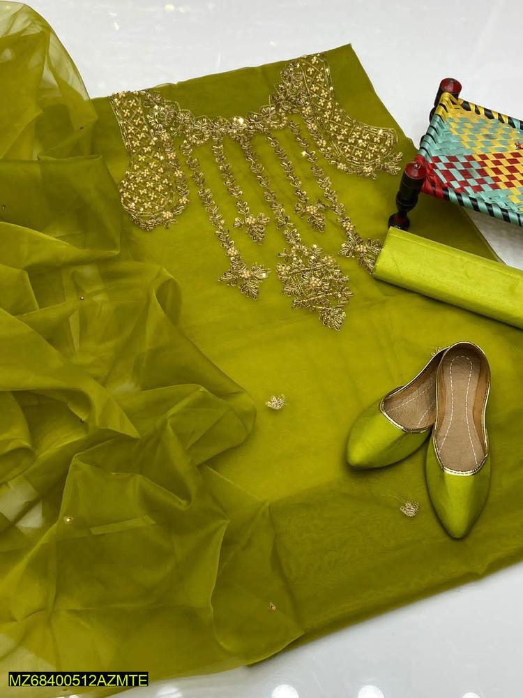 4 Pcs Women's Unstitched Organza Embroidered Suit